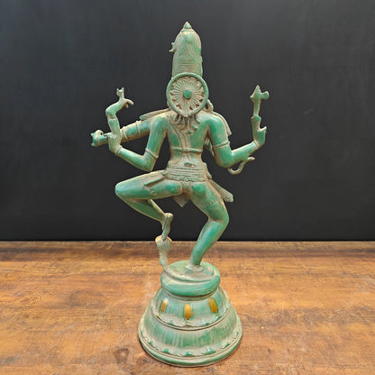 ब्रासोरा® वृंदावन वेणुगोपाल कृष्ण पीतल की प्रतिमा मोर के साथ | एंटीक नीला और सुनहरा रंग | ऊँचाई 20 इंच
