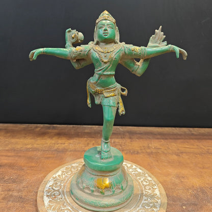 ब्रासोरा® वृंदावन वेणुगोपाल कृष्ण पीतल की प्रतिमा मोर के साथ | एंटीक नीला और सुनहरा रंग | ऊँचाई 20 इंच