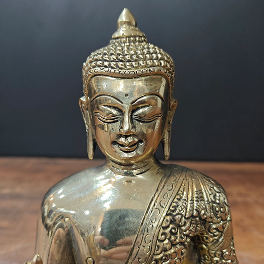 Brassaura® Blessing Buddha Brass Idol | Premium Solid Brass Buddha Statue | Handcrafted Antique Finish | Buddha Murti for Home Temple, Meditation Room & Spiritual Home Décor | Height 8 Inches | 2.4 Kg