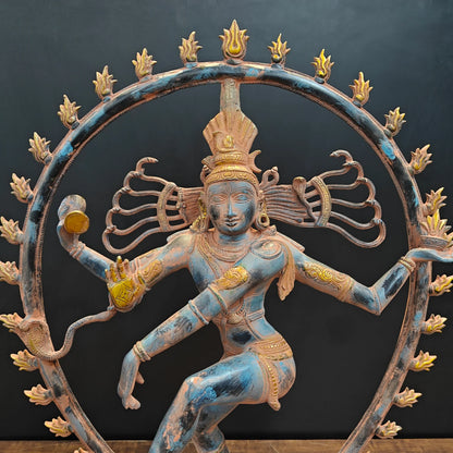 ब्रासोरा® वृंदावन वेणुगोपाल कृष्ण पीतल की प्रतिमा मोर के साथ | एंटीक नीला और सुनहरा रंग | ऊँचाई 20 इंच
