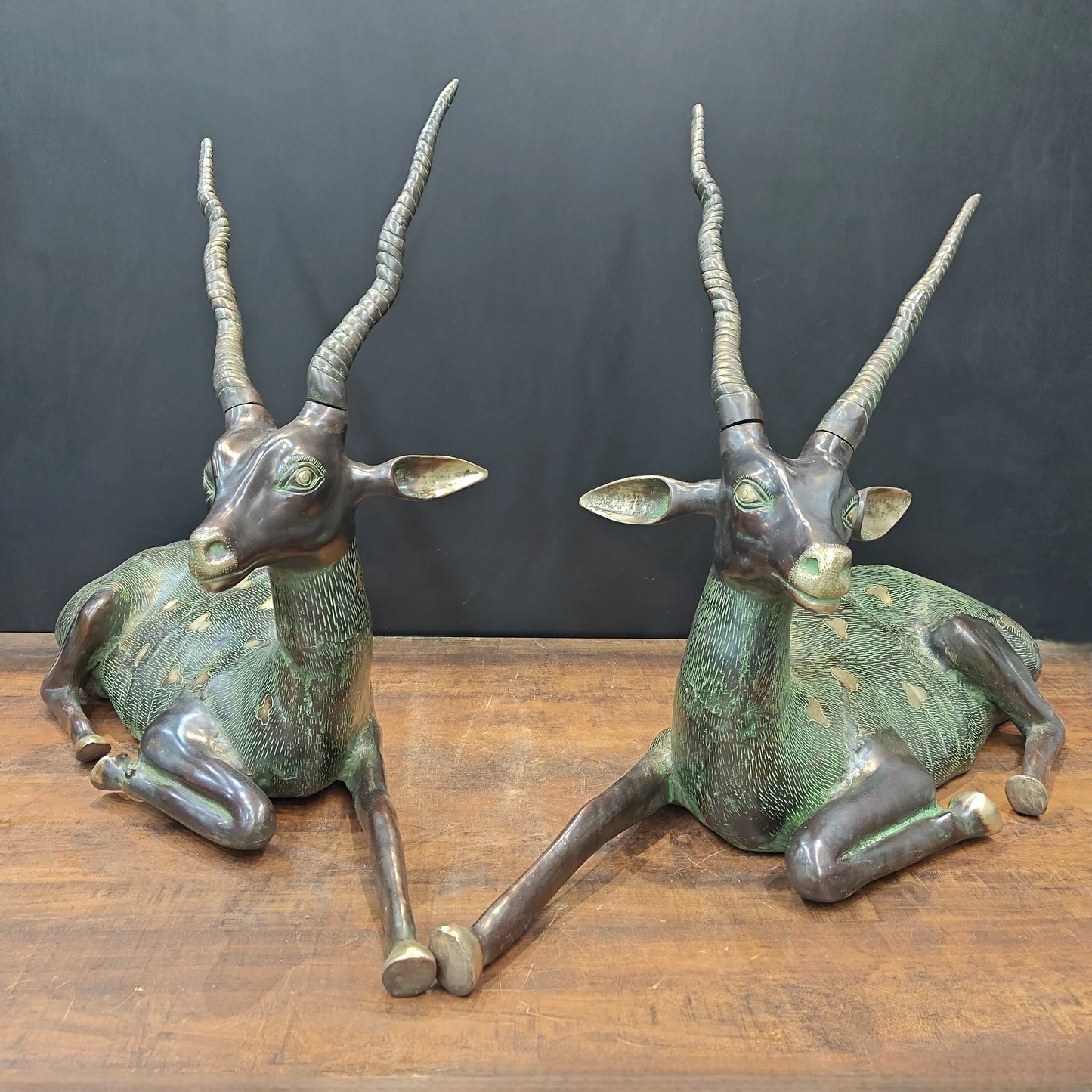 Brassaura® Pair of Brass Deer Sculptures | Handcrafted Antique Finish Deer Statue Set | Premium Brass Animal Figurines for Home Décor, Living Room & Office | Height 30 Inches | 50 Kg