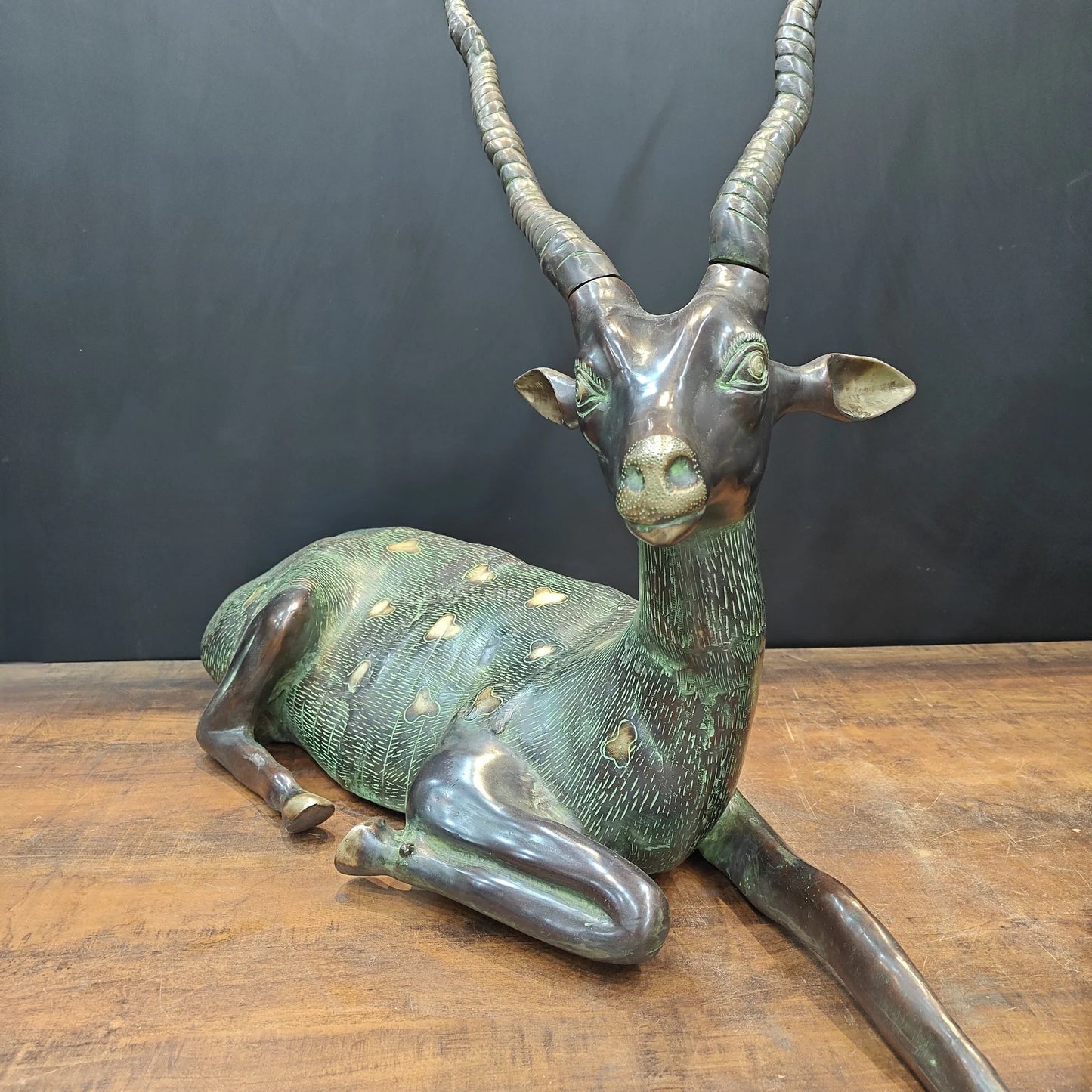 Brassaura® Pair of Brass Deer Sculptures | Handcrafted Antique Finish Deer Statue Set | Premium Brass Animal Figurines for Home Décor, Living Room & Office | Height 30 Inches | 50 Kg