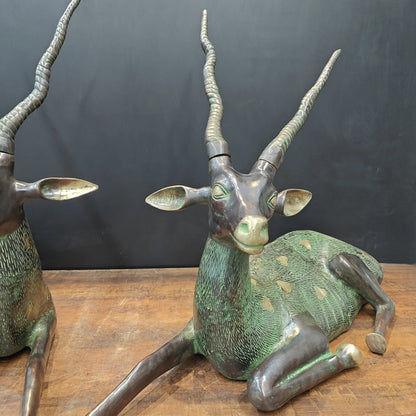 Brassaura® Pair of Brass Deer Sculptures | Handcrafted Antique Finish Deer Statue Set | Premium Brass Animal Figurines for Home Décor, Living Room & Office | Height 30 Inches | 50 Kg