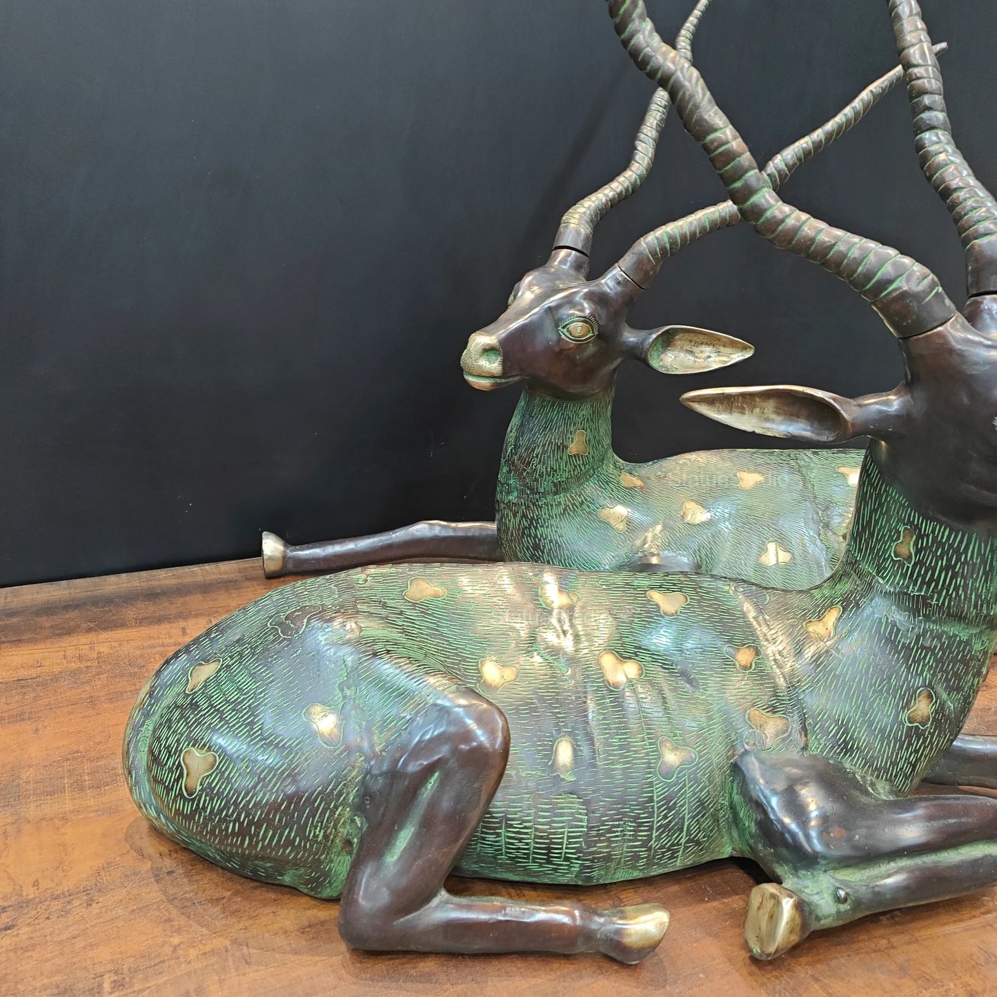 Brassaura® Pair of Brass Deer Sculptures | Handcrafted Antique Finish Deer Statue Set | Premium Brass Animal Figurines for Home Décor, Living Room & Office | Height 30 Inches | 50 Kg