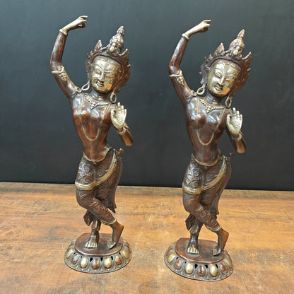 Brassaura® Brass Dancing Tara Statue Set of 2 | Handcrafted Goddess Tara Sculptures for Home Décor, Meditation Room & Spiritual Gifting | 20 Inches | 8.8 Kg