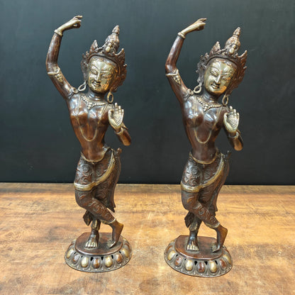 Brassaura® Brass Dancing Tara Statue Set of 2 | Handcrafted Goddess Tara Sculptures for Home Décor, Meditation Room & Spiritual Gifting | 20 Inches | 8.8 Kg