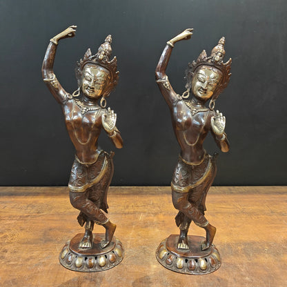 Brassaura® Brass Dancing Tara Statue Set of 2 | Handcrafted Goddess Tara Sculptures for Home Décor, Meditation Room & Spiritual Gifting | 20 Inches | 8.8 Kg