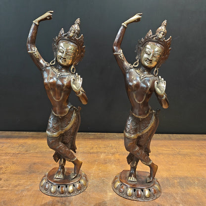 Brassaura® Brass Dancing Tara Statue Set of 2 | Handcrafted Goddess Tara Sculptures for Home Décor, Meditation Room & Spiritual Gifting | 20 Inches | 8.8 Kg