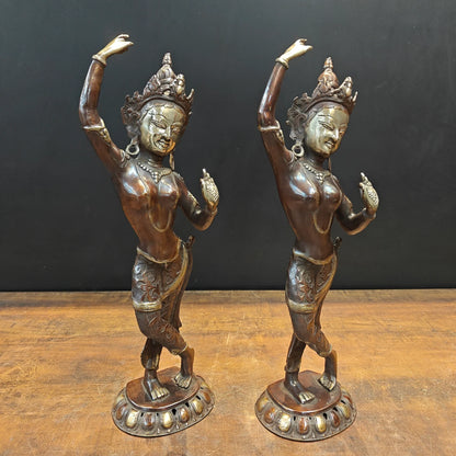 Brassaura® Brass Dancing Tara Statue Set of 2 | Handcrafted Goddess Tara Sculptures for Home Décor, Meditation Room & Spiritual Gifting | 20 Inches | 8.8 Kg