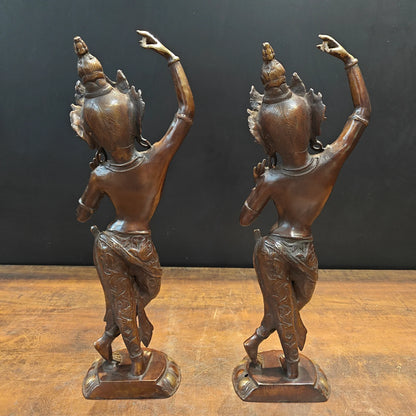 Brassaura® Brass Dancing Tara Statue Set of 2 | Handcrafted Goddess Tara Sculptures for Home Décor, Meditation Room & Spiritual Gifting | 20 Inches | 8.8 Kg