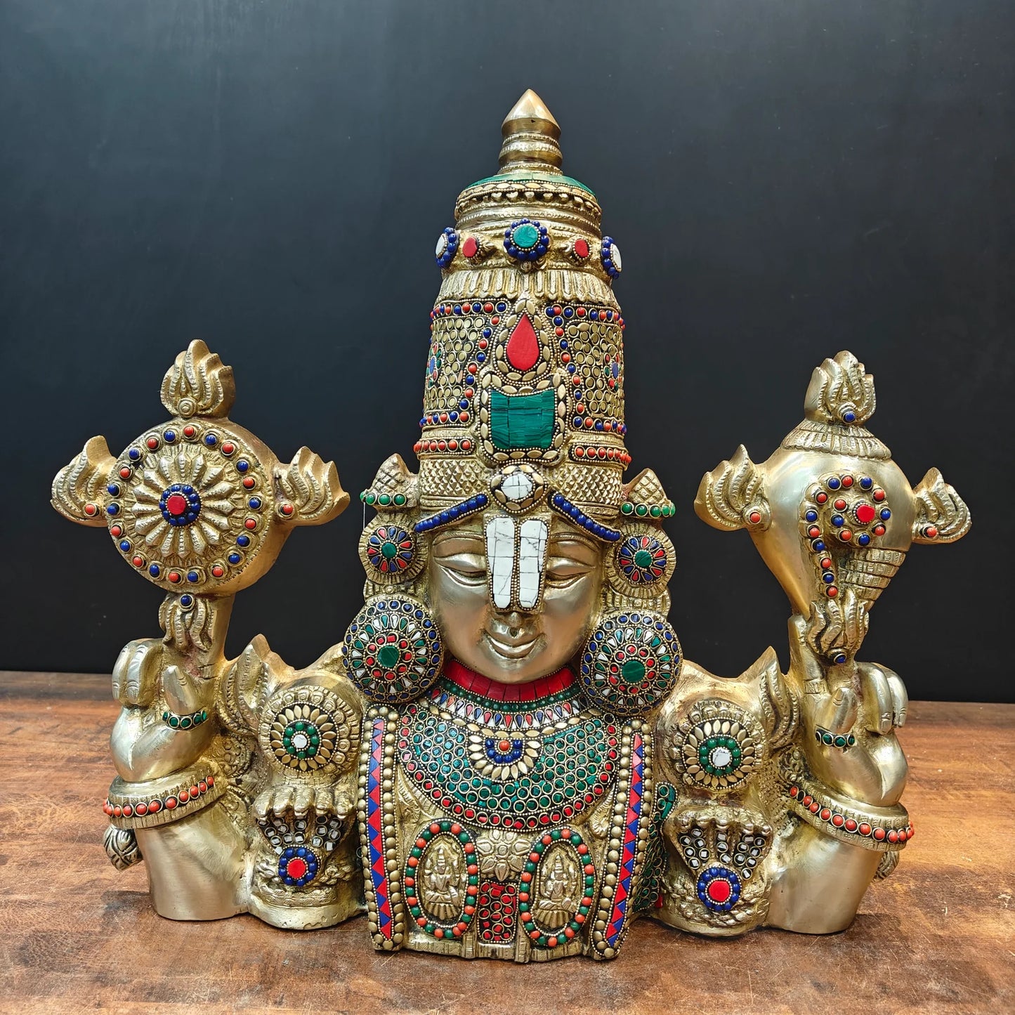 Brassaura® Brass Lord Balaji Wall Hanging Bust | Premium Handcrafted Tirupati Balaji Face Idol | Antique Finish | Temple Wall Décor for Home, Office & Pooja Room | Height 18 Inches | 15 Kg