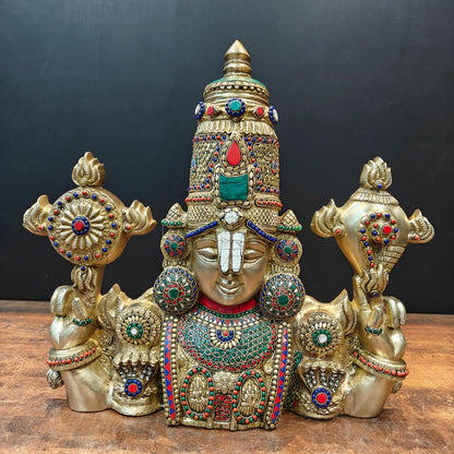 Brassaura® Brass Lord Balaji Wall Hanging Bust | Premium Handcrafted Tirupati Balaji Face Idol | Antique Finish | Temple Wall Décor for Home, Office & Pooja Room | Height 18 Inches | 15 Kg
