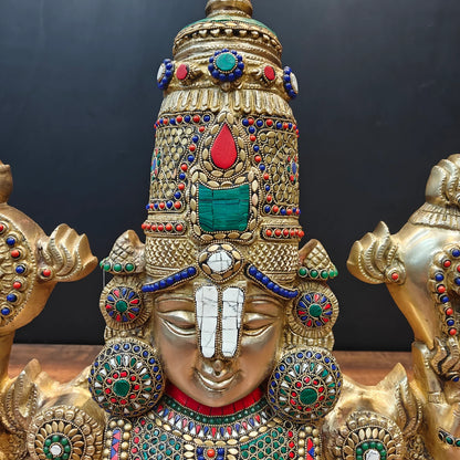 Brassaura® Brass Lord Balaji Wall Hanging Bust | Premium Handcrafted Tirupati Balaji Face Idol | Antique Finish | Temple Wall Décor for Home, Office & Pooja Room | Height 18 Inches | 15 Kg