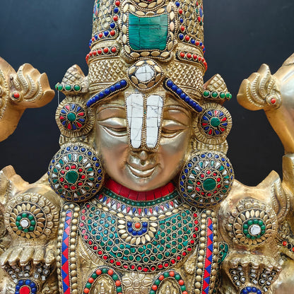 Brassaura® Brass Lord Balaji Wall Hanging Bust | Premium Handcrafted Tirupati Balaji Face Idol | Antique Finish | Temple Wall Décor for Home, Office & Pooja Room | Height 18 Inches | 15 Kg