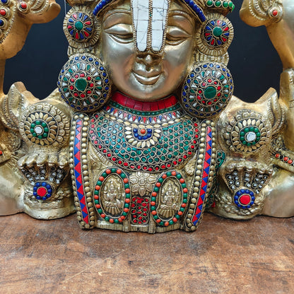 Brassaura® Brass Lord Balaji Wall Hanging Bust | Premium Handcrafted Tirupati Balaji Face Idol | Antique Finish | Temple Wall Décor for Home, Office & Pooja Room | Height 18 Inches | 15 Kg