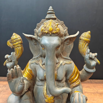 Brassaura® Brass Lord Ganesha Idol | Premium Handcrafted Ganpati Bappa Murti | Antique Finish Spiritual Home Temple & Living Room Décor | Height 21 Inches | 22 Kg
