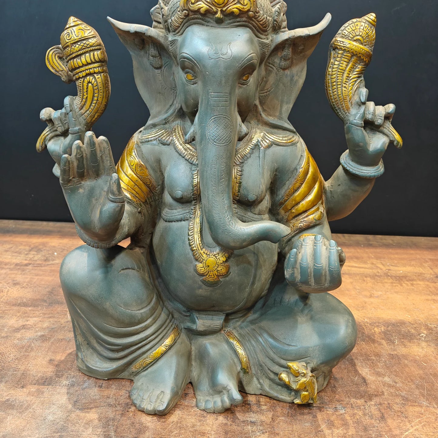 Brassaura® Brass Lord Ganesha Idol | Premium Handcrafted Ganpati Bappa Murti | Antique Finish Spiritual Home Temple & Living Room Décor | Height 21 Inches | 22 Kg