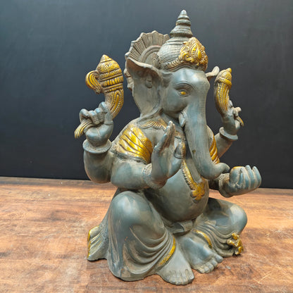 Brassaura® Brass Lord Ganesha Idol | Premium Handcrafted Ganpati Bappa Murti | Antique Finish Spiritual Home Temple & Living Room Décor | Height 21 Inches | 22 Kg