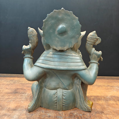 Brassaura® Brass Lord Ganesha Idol | Premium Handcrafted Ganpati Bappa Murti | Antique Finish Spiritual Home Temple & Living Room Décor | Height 21 Inches | 22 Kg