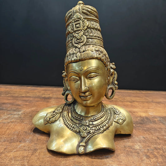 Brassaura® Brass Goddess Parvati Head Statue | Divine Parvati Bust for Home Décor, Pooja Room & Spiritual Gifting | 12 Inches | 5.2 Kg
