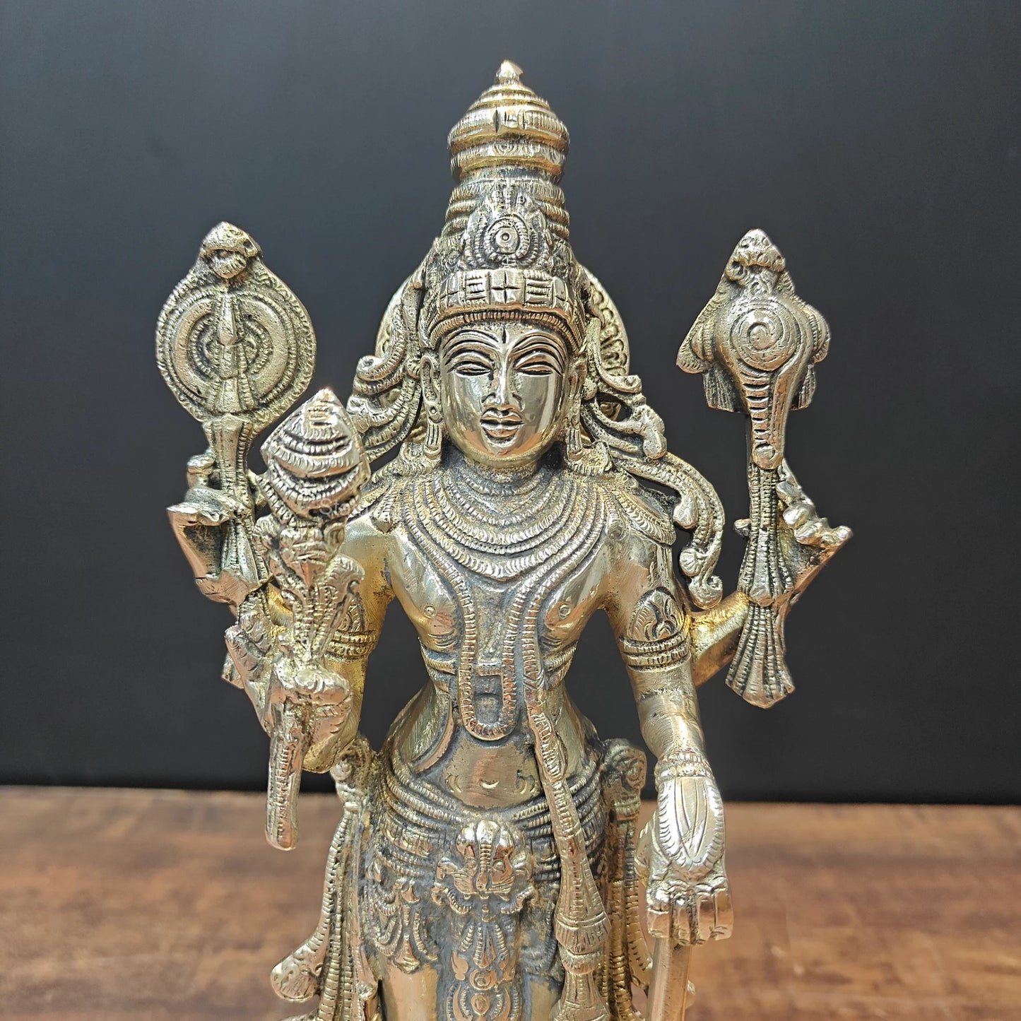 Brassaura® Lord Vishnu Brass Idol | Handcrafted Standing Vishnu Murti for Home Temple, Spiritual Décor & Vastu | 14.5 Inches | 5 Kg