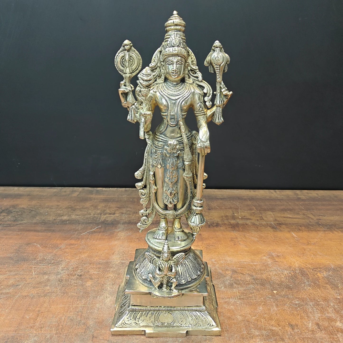 Brassaura® Lord Vishnu Brass Idol | Handcrafted Standing Vishnu Murti for Home Temple, Spiritual Décor & Vastu | 14.5 Inches | 5 Kg