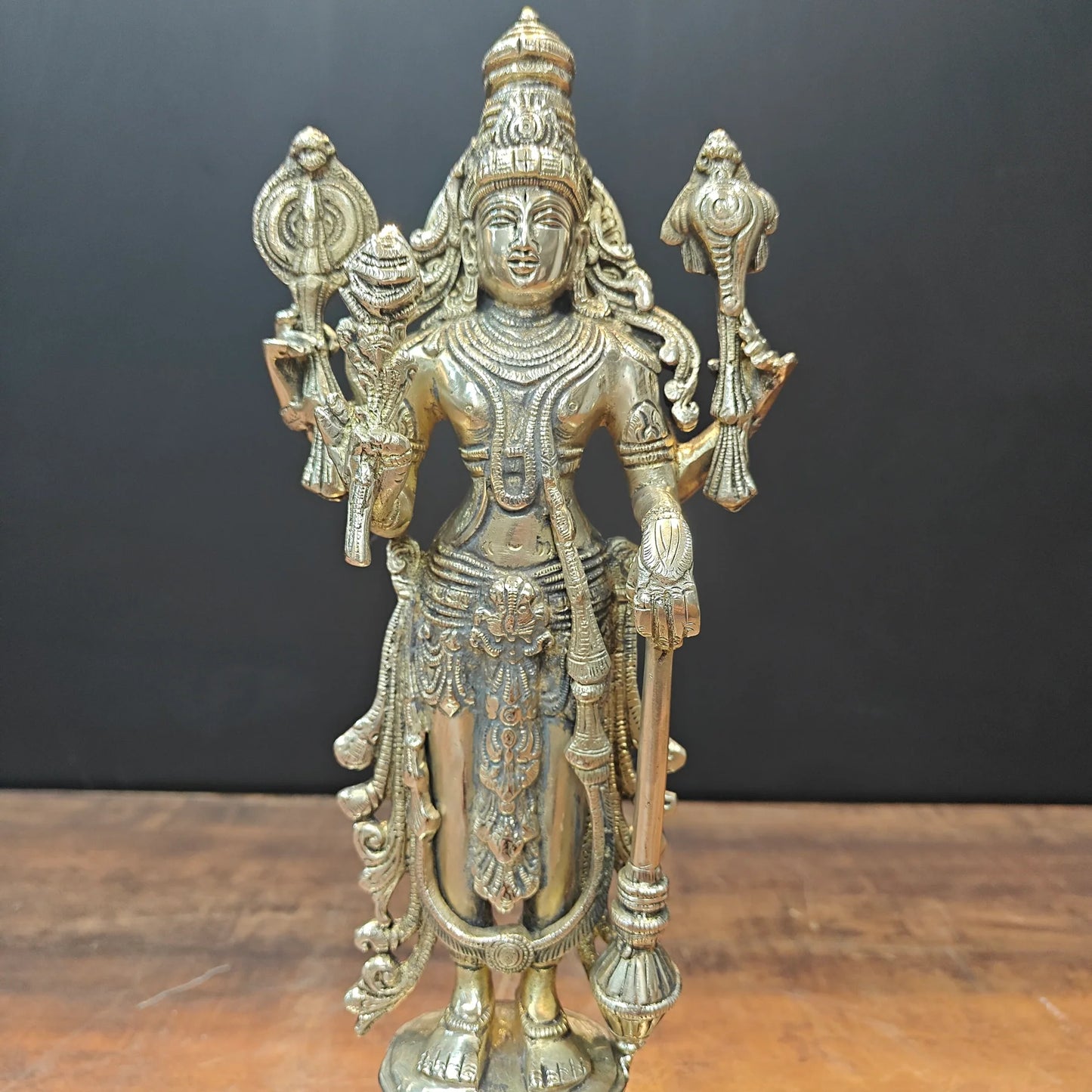 Brassaura® Lord Vishnu Brass Idol | Handcrafted Standing Vishnu Murti for Home Temple, Spiritual Décor & Vastu | 14.5 Inches | 5 Kg