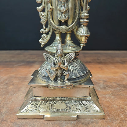 Brassaura® Lord Vishnu Brass Idol | Handcrafted Standing Vishnu Murti for Home Temple, Spiritual Décor & Vastu | 14.5 Inches | 5 Kg