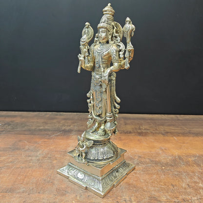 Brassaura® Lord Vishnu Brass Idol | Handcrafted Standing Vishnu Murti for Home Temple, Spiritual Décor & Vastu | 14.5 Inches | 5 Kg