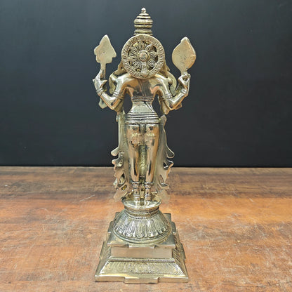 Brassaura® Lord Vishnu Brass Idol | Handcrafted Standing Vishnu Murti for Home Temple, Spiritual Décor & Vastu | 14.5 Inches | 5 Kg