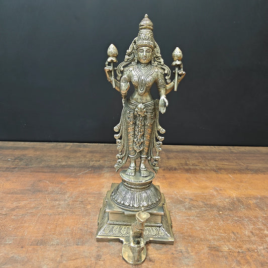 Brassaura® Brass Goddess Lakshmi Idol | Standing Lakshmi Devi Murti for Home Temple, Pooja Room, Spiritual Décor & Vastu | 14 Inches | 4.8 Kg