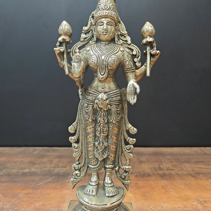 Brassaura® Brass Goddess Lakshmi Idol | Standing Lakshmi Devi Murti for Home Temple, Pooja Room, Spiritual Décor & Vastu | 14 Inches | 4.8 Kg
