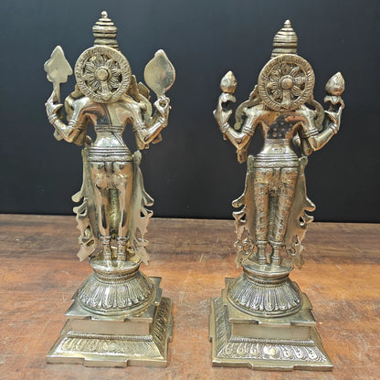 ब्रासोरा® वृंदावन वेणुगोपाल कृष्ण पीतल की प्रतिमा मोर के साथ | एंटीक नीला और सुनहरा रंग | ऊँचाई 20 इंच