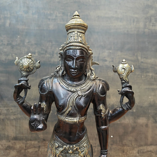 ब्रासोरा® वृंदावन वेणुगोपाल कृष्ण पीतल की प्रतिमा मोर के साथ | एंटीक नीला और सुनहरा रंग | ऊँचाई 20 इंच