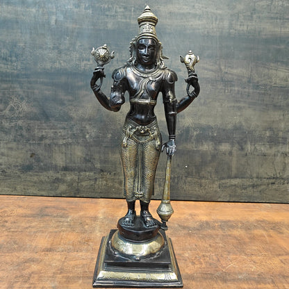 Brassaura® Standing Lord Vishnu Brass Idol | Handcrafted Vishnu Murti for Home Temple, Spiritual Décor & Vastu | 20 Inches | 7 Kg