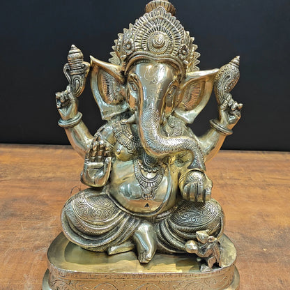 Brassaura® Lord Ganesha Brass Idol | Premium Solid Brass Ganpati Murti with Antique Finish | Handcrafted Hindu God Statue for Home Temple, Pooja Room & Spiritual Décor | Height 13.5 Inches | 11.1 Kg
