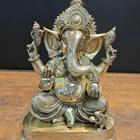 Brassaura® Lord Ganesha Brass Idol | Premium Solid Brass Ganpati Murti with Antique Finish | Handcrafted Hindu God Statue for Home Temple, Pooja Room & Spiritual Décor | Height 13.5 Inches | 11.1 Kg