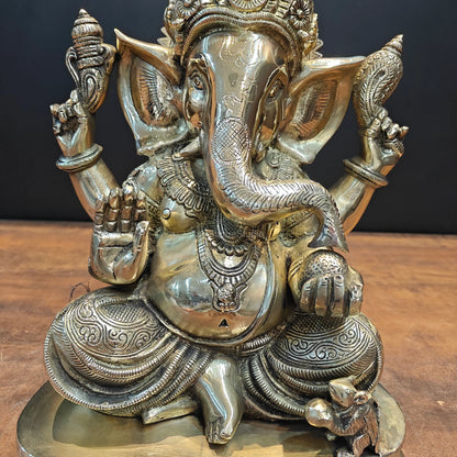 Brassaura® Lord Ganesha Brass Idol | Premium Solid Brass Ganpati Murti with Antique Finish | Handcrafted Hindu God Statue for Home Temple, Pooja Room & Spiritual Décor | Height 13.5 Inches | 11.1 Kg