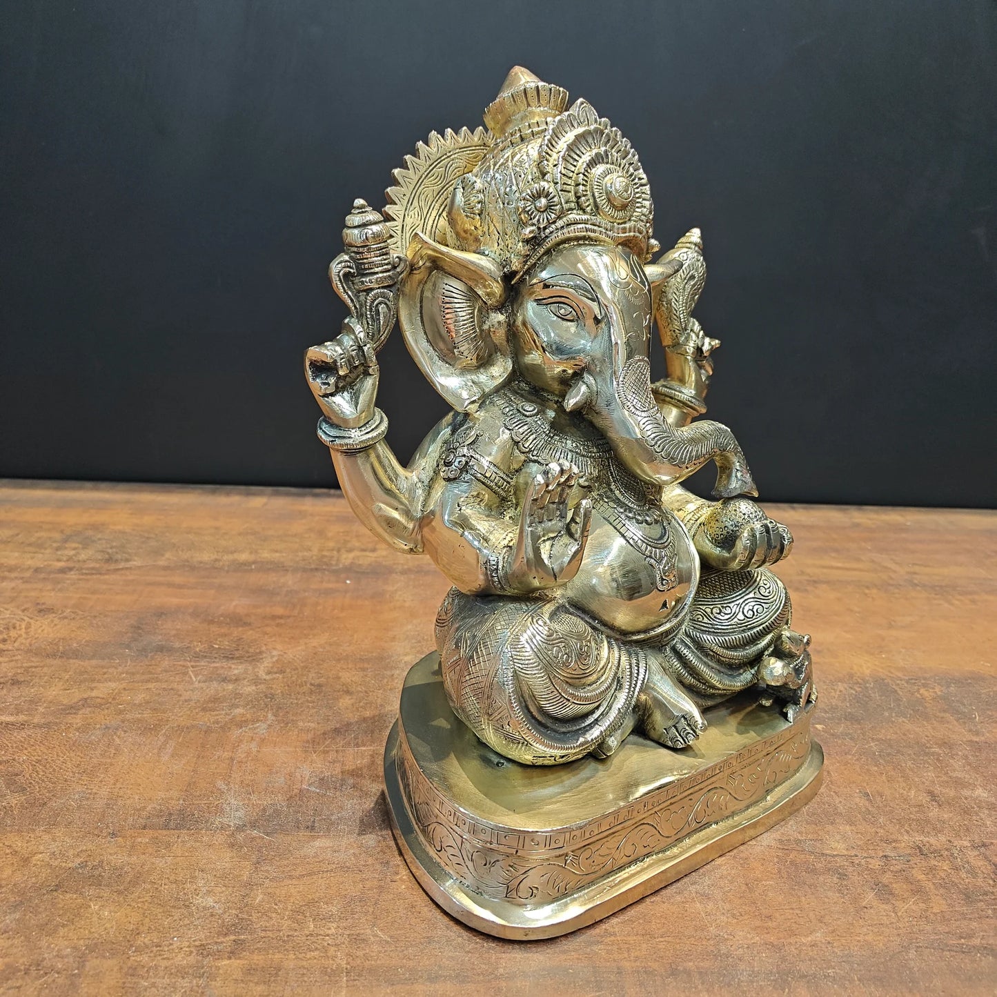 Brassaura® Lord Ganesha Brass Idol | Premium Solid Brass Ganpati Murti with Antique Finish | Handcrafted Hindu God Statue for Home Temple, Pooja Room & Spiritual Décor | Height 13.5 Inches | 11.1 Kg