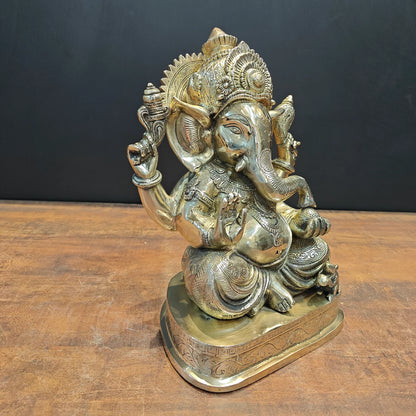 Brassaura® Lord Ganesha Brass Idol | Premium Solid Brass Ganpati Murti with Antique Finish | Handcrafted Hindu God Statue for Home Temple, Pooja Room & Spiritual Décor | Height 13.5 Inches | 11.1 Kg