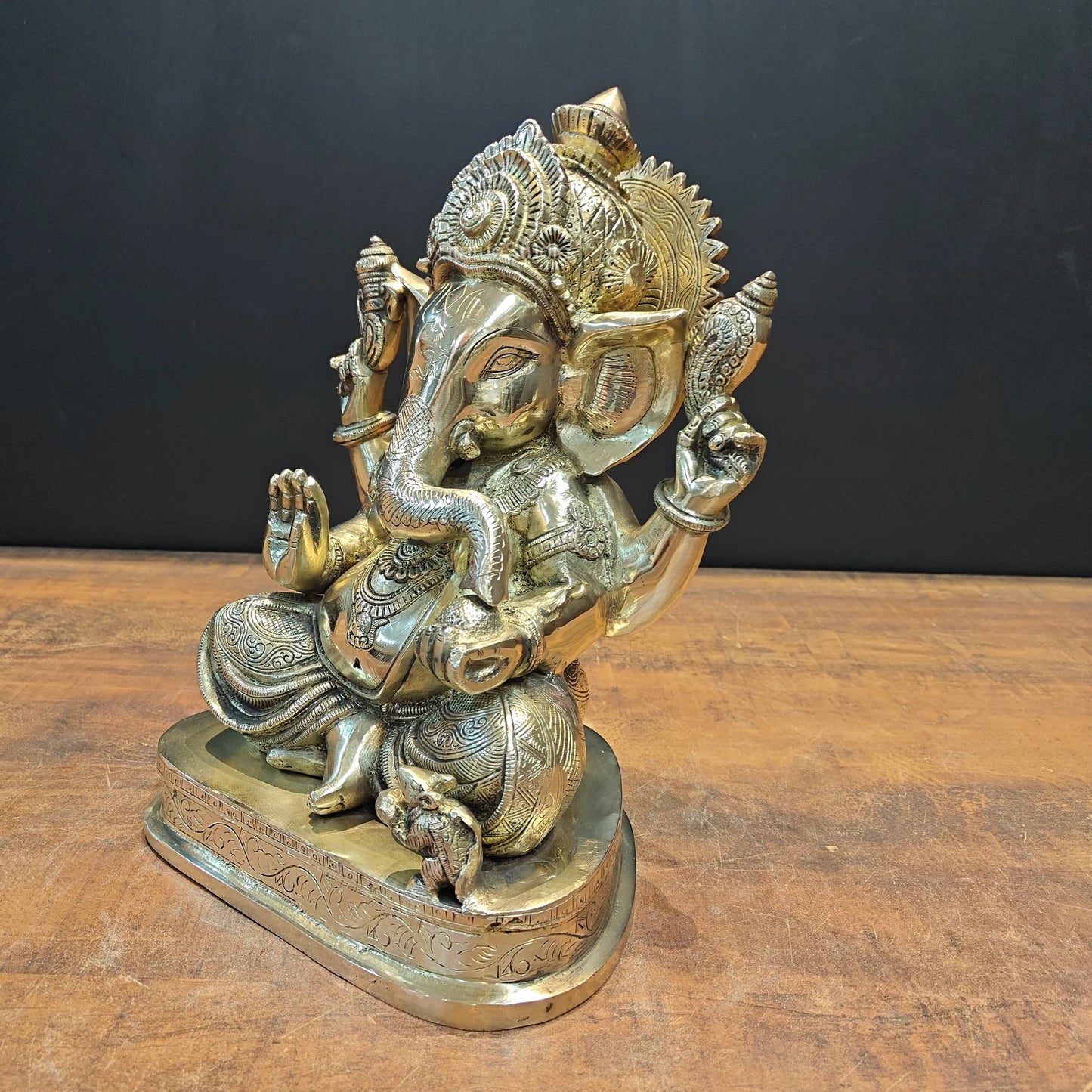 Brassaura® Lord Ganesha Brass Idol | Premium Solid Brass Ganpati Murti with Antique Finish | Handcrafted Hindu God Statue for Home Temple, Pooja Room & Spiritual Décor | Height 13.5 Inches | 11.1 Kg