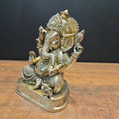 Brassaura® Lord Ganesha Brass Idol | Premium Solid Brass Ganpati Murti with Antique Finish | Handcrafted Hindu God Statue for Home Temple, Pooja Room & Spiritual Décor | Height 13.5 Inches | 11.1 Kg