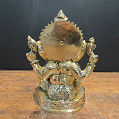 Brassaura® Lord Ganesha Brass Idol | Premium Solid Brass Ganpati Murti with Antique Finish | Handcrafted Hindu God Statue for Home Temple, Pooja Room & Spiritual Décor | Height 13.5 Inches | 11.1 Kg