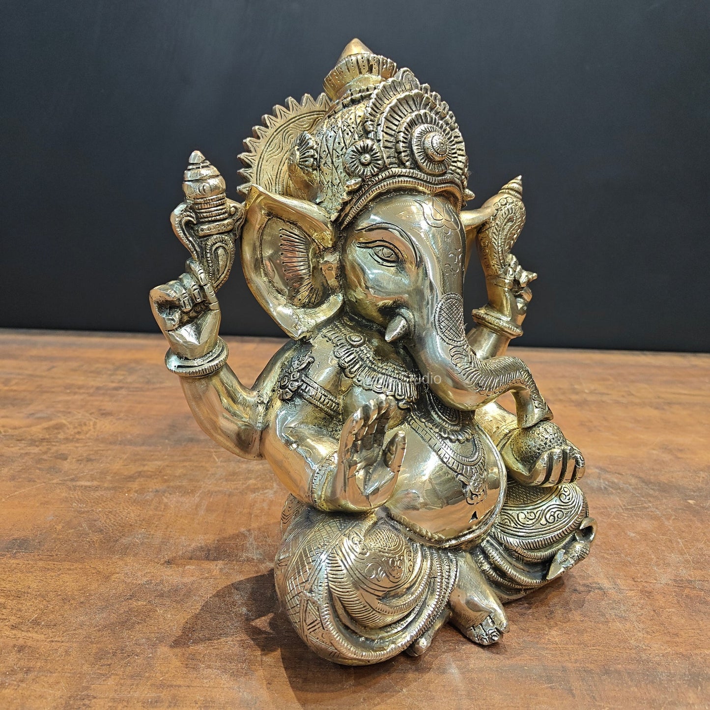 Brassaura® Lord Ganesha Brass Idol | Premium Solid Brass Ganpati Murti with Antique Finish | Handcrafted Hindu God Statue for Home Temple, Pooja Room & Spiritual Décor | Height 12 Inches | 9.2 Kg