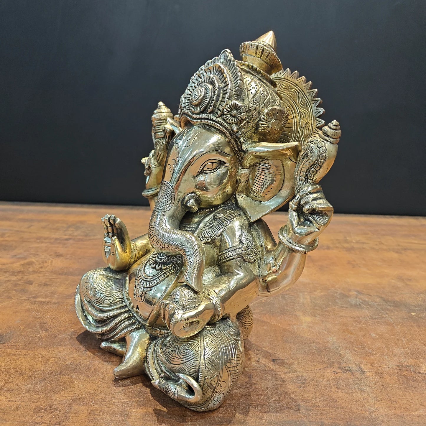 Brassaura® Lord Ganesha Brass Idol | Premium Solid Brass Ganpati Murti with Antique Finish | Handcrafted Hindu God Statue for Home Temple, Pooja Room & Spiritual Décor | Height 12 Inches | 9.2 Kg