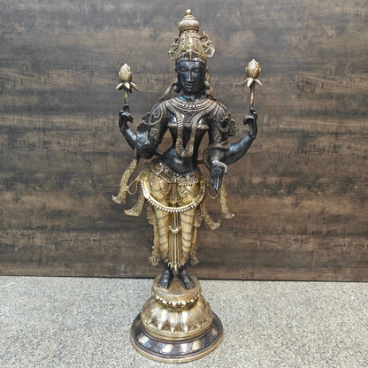 ब्रासोरा® वृंदावन वेणुगोपाल कृष्ण पीतल की प्रतिमा मोर के साथ | एंटीक नीला और सुनहरा रंग | ऊँचाई 20 इंच