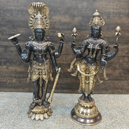 Brassaura® Brass Lord Vishnu & Goddess Lakshmi Idol Set | Premium Handmade Hindu God & Goddess Statues for Home Temple, Living Room Décor & Spiritual Gifting | 41 Inches | 66 Kg