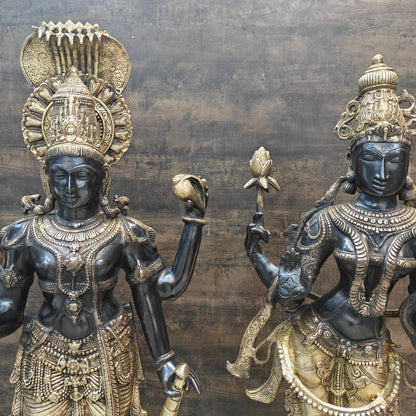 Brassaura® Brass Lord Vishnu & Goddess Lakshmi Idol Set | Premium Handmade Hindu God & Goddess Statues for Home Temple, Living Room Décor & Spiritual Gifting | 41 Inches | 66 Kg