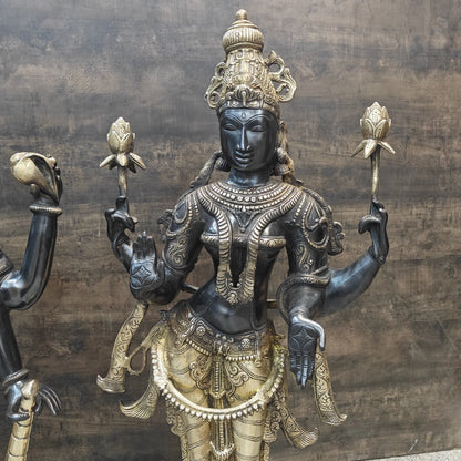 Brassaura® Brass Lord Vishnu & Goddess Lakshmi Idol Set | Premium Handmade Hindu God & Goddess Statues for Home Temple, Living Room Décor & Spiritual Gifting | 41 Inches | 66 Kg