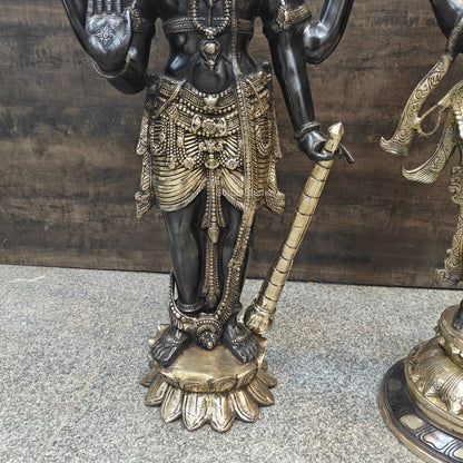 Brassaura® Brass Lord Vishnu & Goddess Lakshmi Idol Set | Premium Handmade Hindu God & Goddess Statues for Home Temple, Living Room Décor & Spiritual Gifting | 41 Inches | 66 Kg